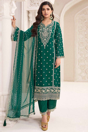 Green Floral Embroidered Chiffon Pakistani Suit Set