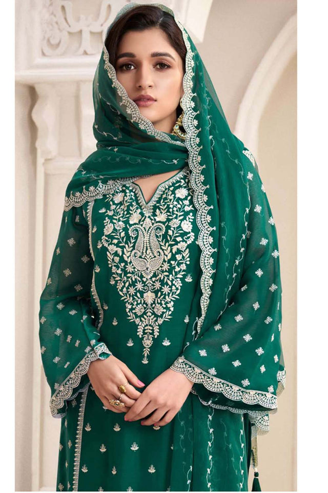 Green Floral Embroidered Chiffon Pakistani Suit Set