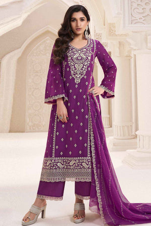 Purple Floral Embroidered Chiffon Pakistani Suit Set