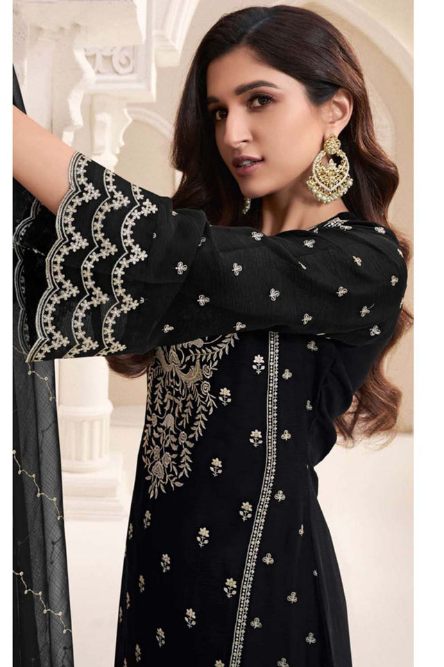 Black Floral Embroidered Chiffon Pakistani Suit Set