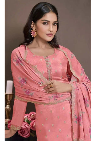 Orange Embroidered Silk Straight Cut Suit Set