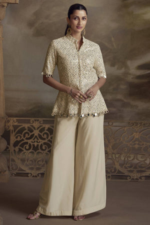 Cream Sequin with Embroidered Georgette Co-Ord Set (vega zeenat-5821)