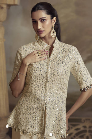 Cream Sequin with Embroidered Georgette Co-Ord Set (vega zeenat-5821)