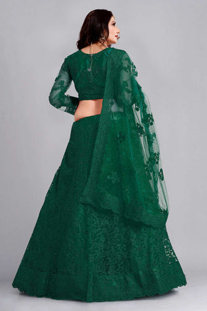 Green Net Embroidered Lehenga Choli