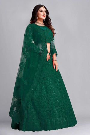 Green Net Embroidered Lehenga Choli