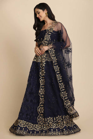 Blue Net Embroidered Lehenga Choli