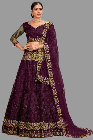 Purple Net Embroidered Lehenga Choli