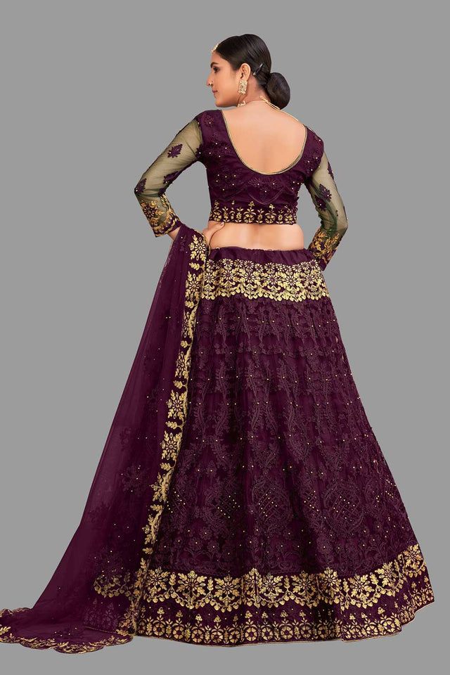 Purple Net Embroidered Lehenga Choli