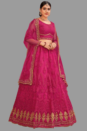 Pink Net Embroidered Lehenga Choli