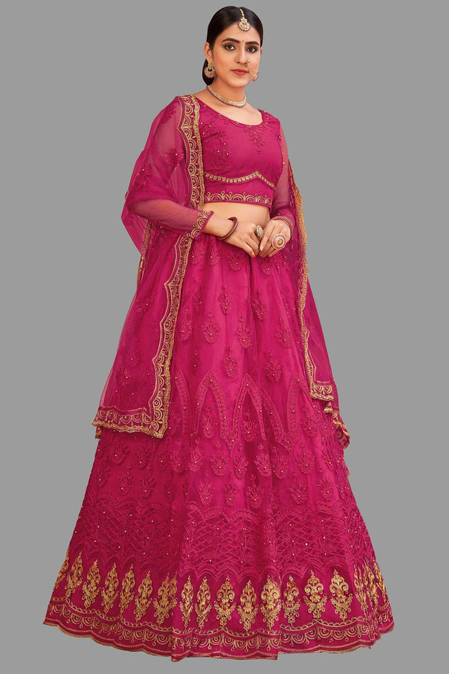 Pink Net Embroidered Lehenga Choli