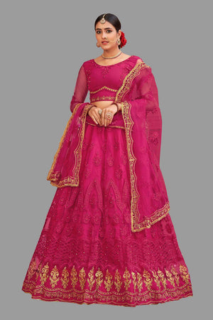 Pink Net Embroidered Lehenga Choli