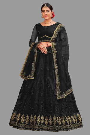 Black Net Embroidered Lehenga Choli