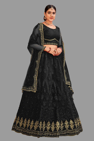 Black Net Embroidered Lehenga Choli