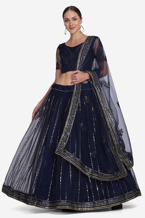 Blue Net Embroidered Lehenga Choli