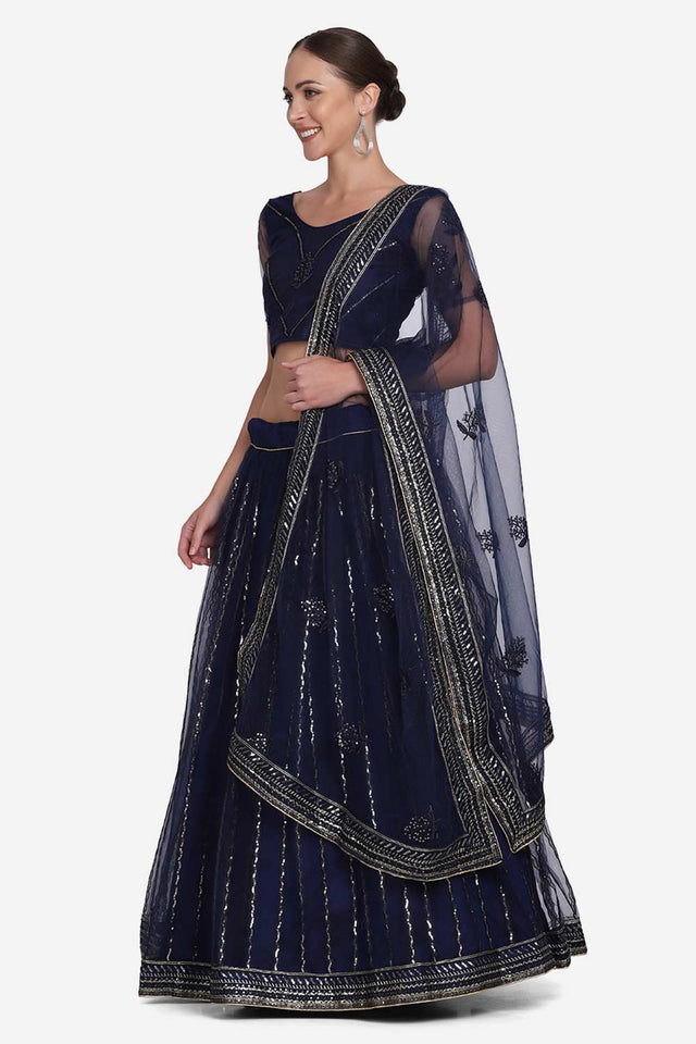 Blue Net Embroidered Lehenga Choli
