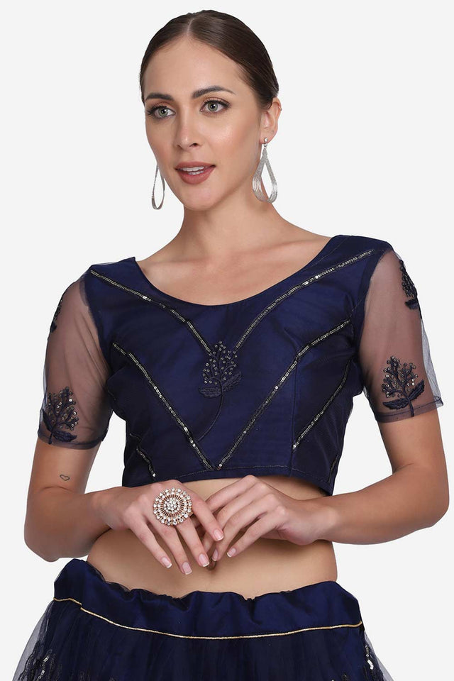 Blue Net Embroidered Lehenga Choli