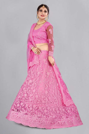 Pink Net Embroidered Lehenga Choli