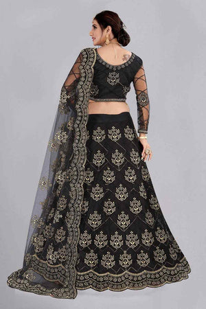 Black Net Embroidered Lehenga Choli