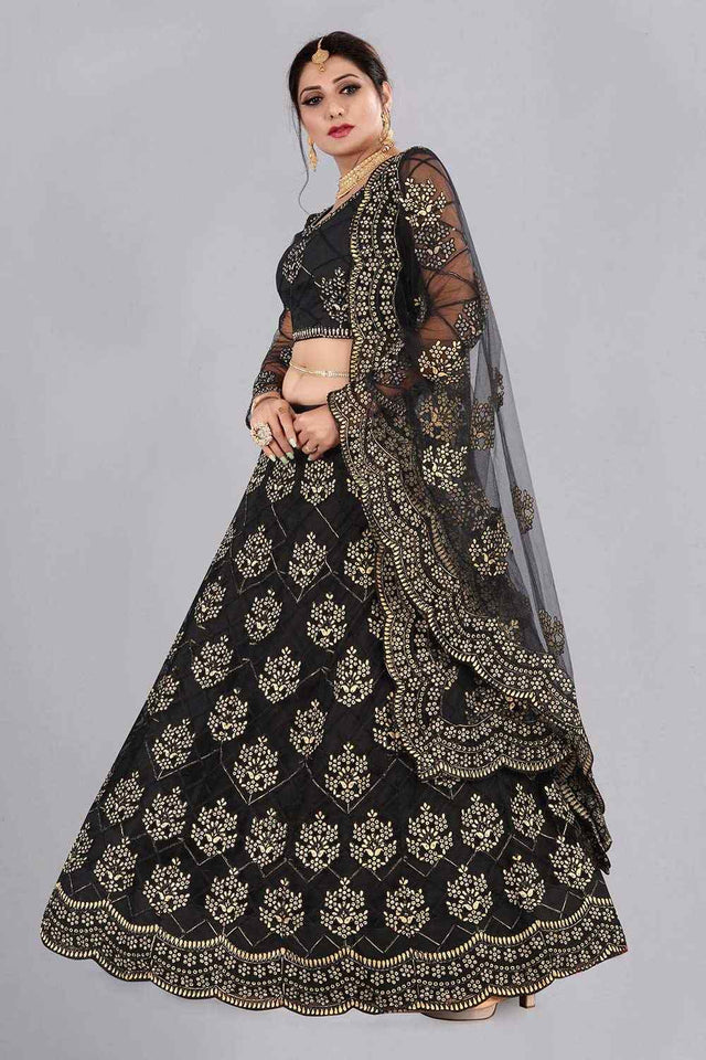 Black Net Embroidered Lehenga Choli