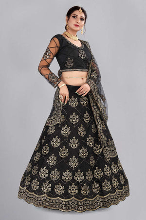 Black Net Embroidered Lehenga Choli