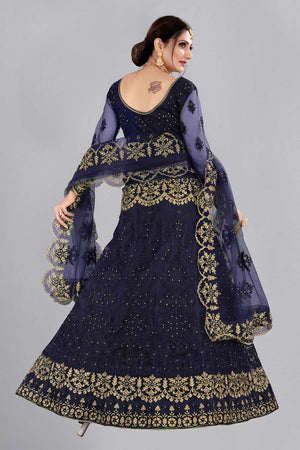 Blue Net Embroidered Lehenga Choli