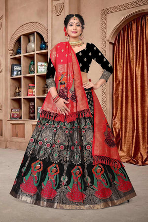 Black Jacquard Zari Woven Lehenga Choli