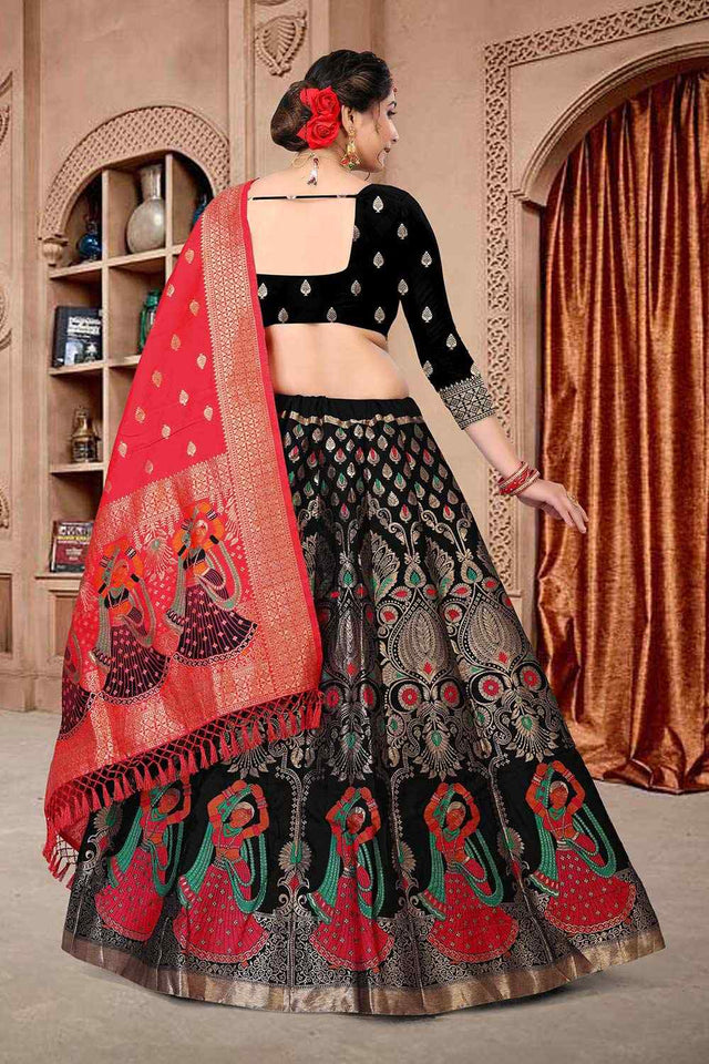 Black Jacquard Zari Woven Lehenga Choli