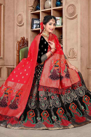 Black Jacquard Zari Woven Lehenga Choli