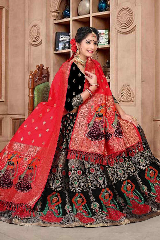 Black Jacquard Zari Woven Lehenga Choli