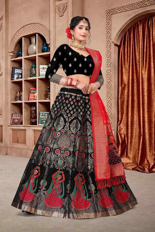 Black Jacquard Zari Woven Lehenga Choli