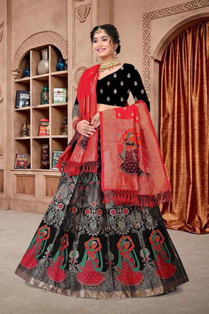 Black Jacquard Zari Woven Lehenga Choli