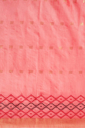 Peach Silk Blend Bhagalpuri Woven Design Saree