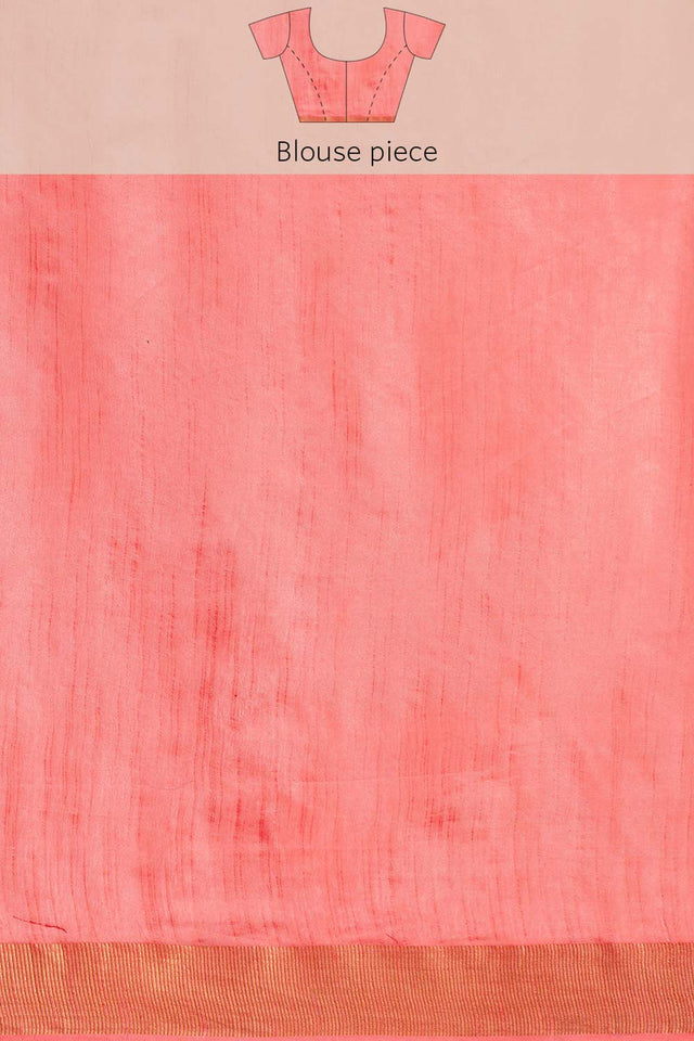 Peach Silk Blend Bhagalpuri Woven Design Saree