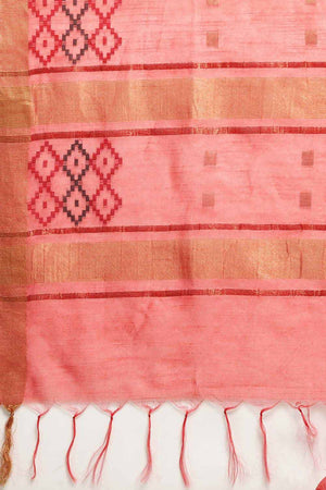 Peach Silk Blend Bhagalpuri Woven Design Saree