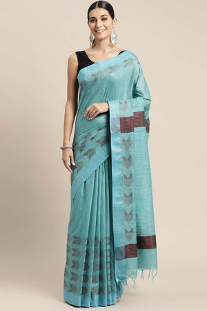 Blue Silk Blend Bhagalpuri Woven Design Saree