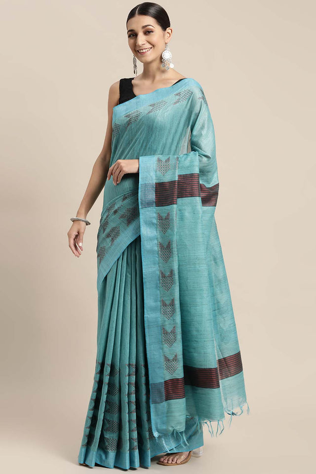 Blue Silk Blend Bhagalpuri Woven Design Saree