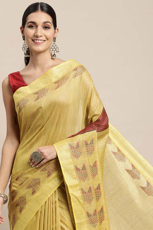 Yellow Silk Blend Bhagalpuri Woven Design Saree