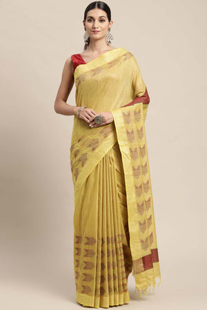 Yellow Silk Blend Bhagalpuri Woven Design Saree