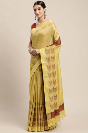 Yellow Silk Blend Bhagalpuri Woven Design Saree