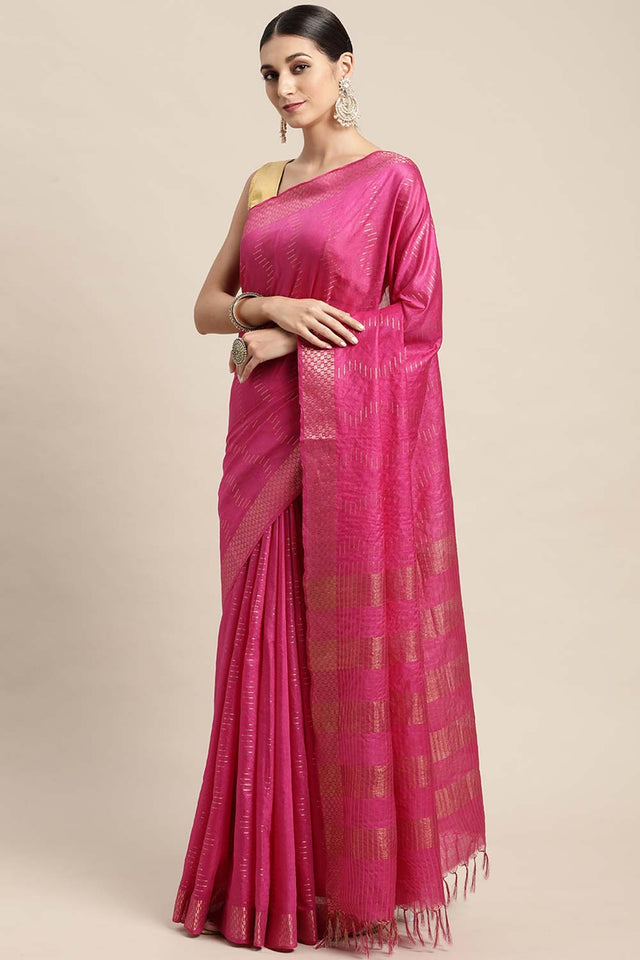 Pink Silk Blend Bhagalpuri Woven Design Saree