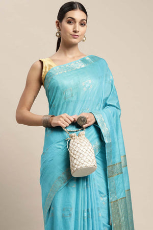 Blue Silk Blend Bhagalpuri Woven Design Saree