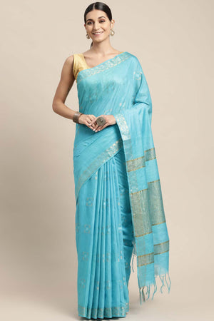 Blue Silk Blend Bhagalpuri Woven Design Saree
