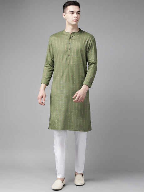Buy Men's Green Pure Cotton Printed Kurta Pajama Set Online - Back