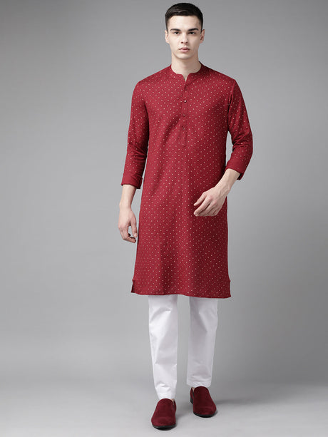 Buy Men's Maroon Cotton Printed Straight Kurta Online