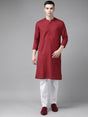 Buy Men's Maroon Cotton Printed Straight Kurta Online