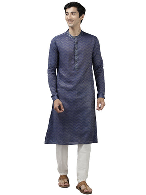 Buy Men's Purple Cotton Woven Thread Work Straight Kurta Online - Side
