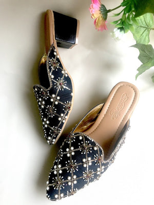 Vegan Leather Block Heels In Black