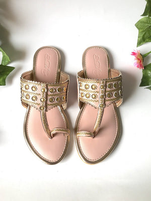 Vegan Leather Kolhapuri Flats In Dusty Pink