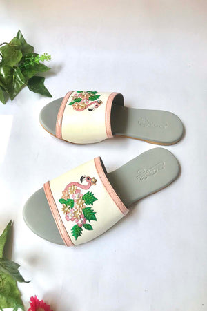 Soft Faux Leather Flats In Grey And White