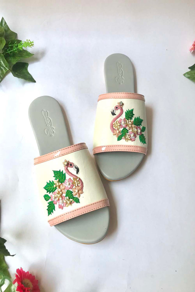 Soft Faux Leather Flats In Grey And White